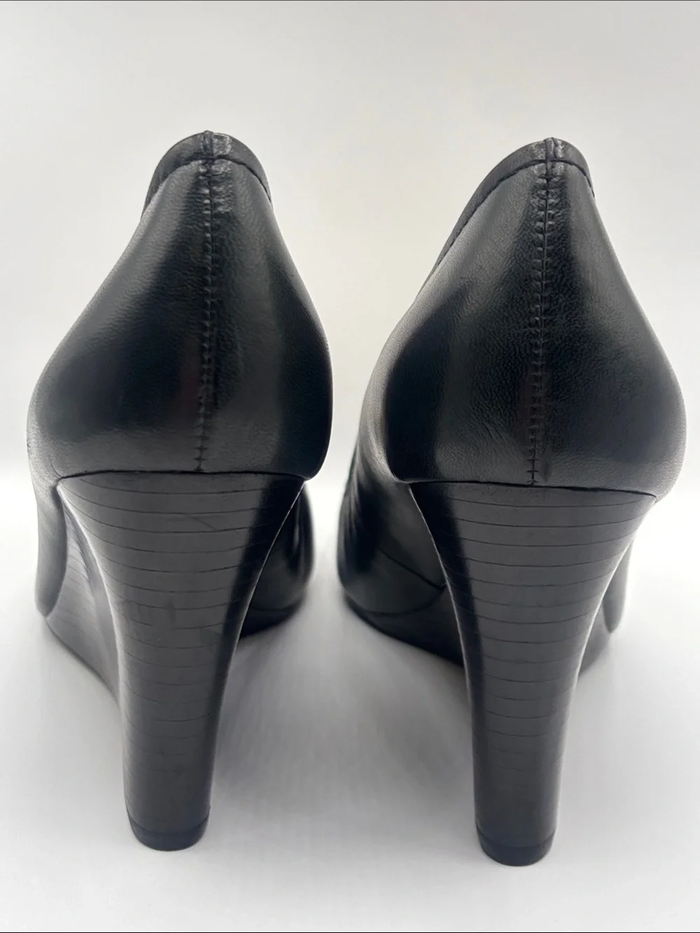 Tory Burch Black Leather Logo Wedges